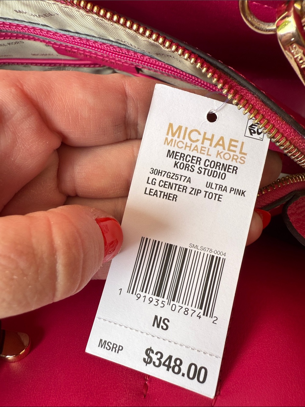 Michael Kors Studio Mercer Gallery Pebbled Leather Medium Tote in Ultra Pink - Picture 10 of 16